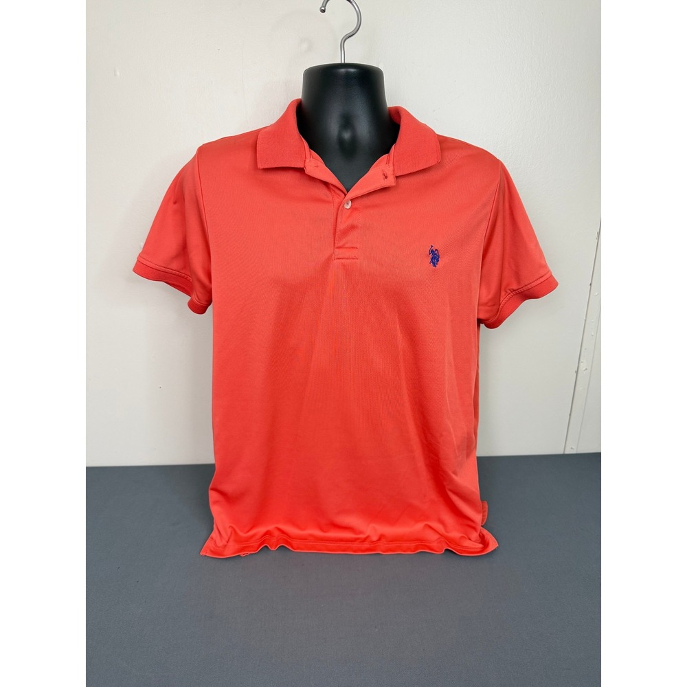 US Polo Assn Polo Mens Medium Orange Performance Short Sleeve Embroidered Logo